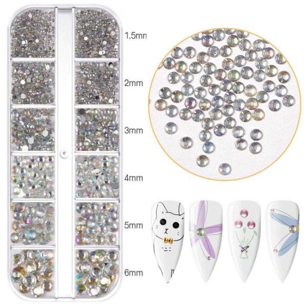 Rhinestone Nageldekorationer Kristall - Olika Storlekar i Ask flerfärgad
