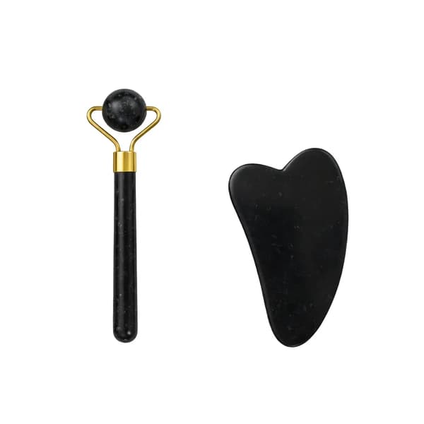 Ansiktsmassage Jade 3-i-1 med Roller och Gua Sha Svart