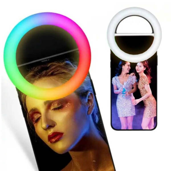 RBG Selfie Lampa Clip-On LED Ring Light för Mobiltelefon vit