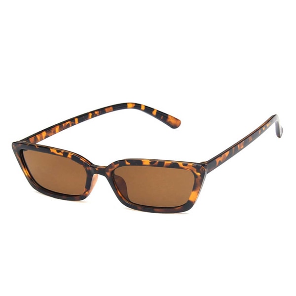 Smala Rektangulära Solglasögon Brun Leopard brun