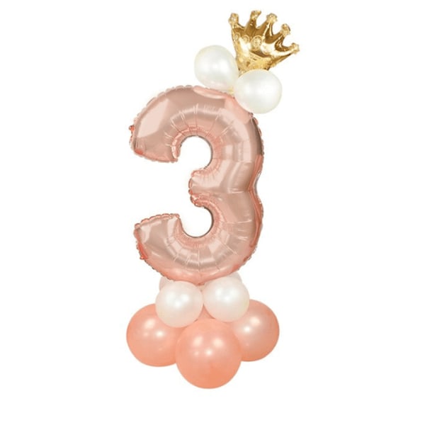 Stort lodret tal ballonsæt | Rosa guld Metallic Nummer 3 110cm