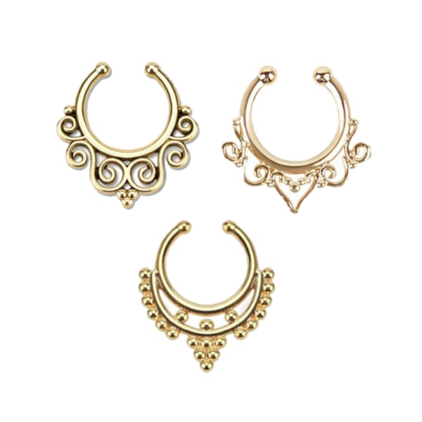 Trendy 3-pack falske septum næse ring falsk diercing guld bohem guld