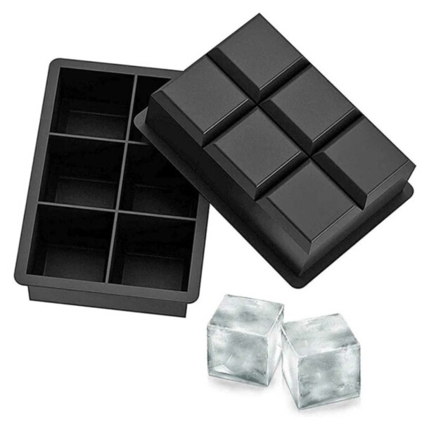 2 -pakkauksen pakkaus muodostaa silikonia - 6 suurta jääkuutiota musta