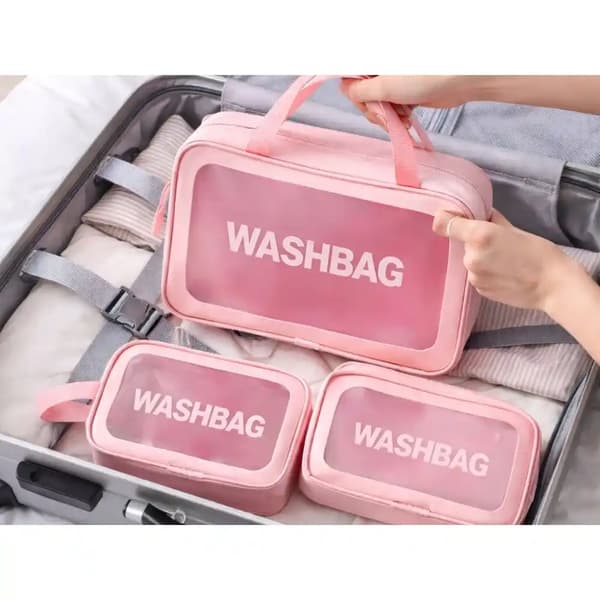 Necessär Set 3-Pack Transparent – Resenecessär i 3 Storlekar med Dragkedja Rosa