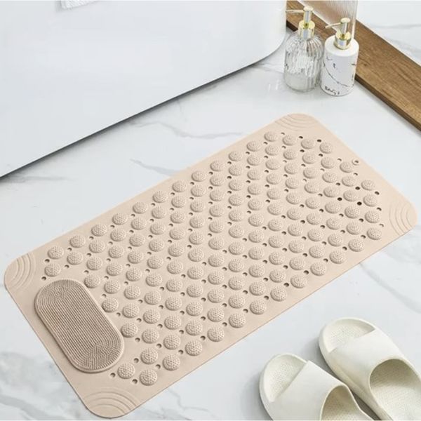 Liukumaton suihkumatto, jossa jalkakuorinta ja imukupit beige