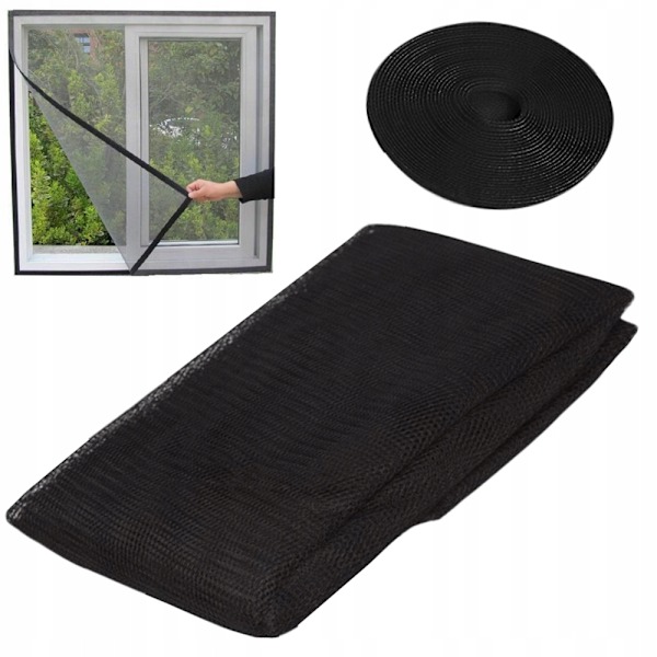 Klipbart Myggenet til Vindue med Velcro 150x180cm Sort