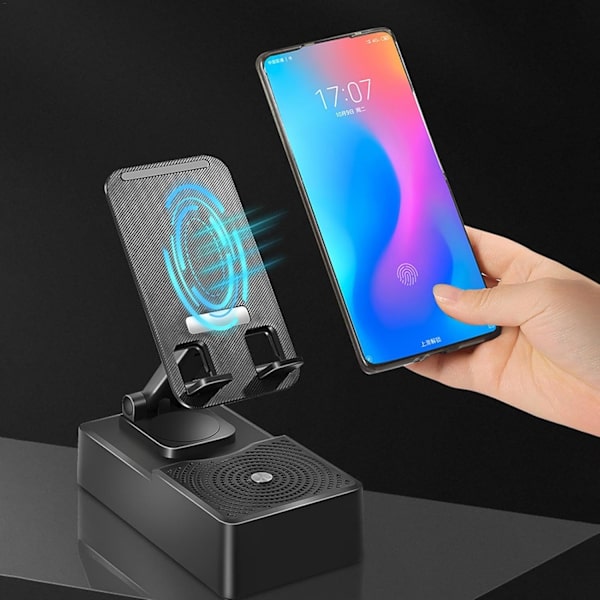Monitoiminen puhelin- ja tabletinpidike Bluetooth-kaiuttimella ja powerbankilla