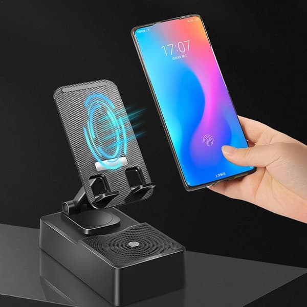 Multifunktionell Telefon- och Surfplattehållare med Bluetooth-Högtalare och Powerbank