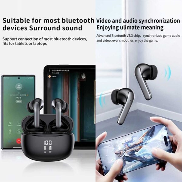 TWS Bluetooth-hodetelefoner ANC ENC BT 5.3 Sort svart