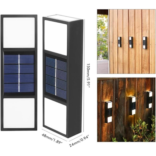 2-Pack Solcellslampa för Fasad | Solcell Vägg- och Fasadbelysning Utomhus Svart svart