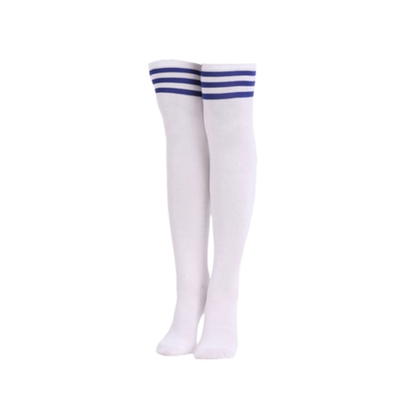 Stribet knæ sokker høje sokker hvide med blå striber hvid bd22 | Hvid |  Fyndiq