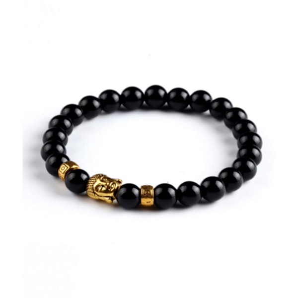 Trendikkäitä karma -rannekorut Buddha Gold Black Stone -helmet kulta