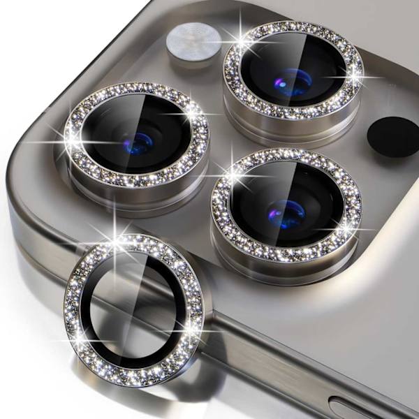 iPhone 15 Pro/Pro Max -kameran suojaus Bling Glitter Titanium harmaa