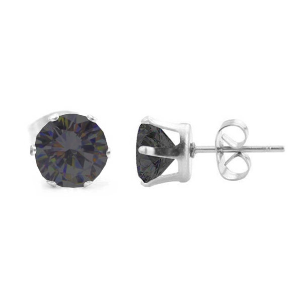 2-pack Silver Piercing Örhänge Svart Kristall - 8mm silver