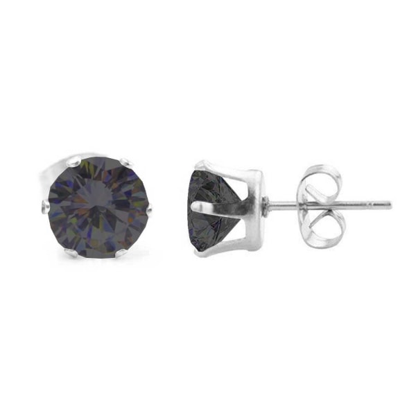 2-pack sølv piercing øreringe sort krystal - 8mm sølv