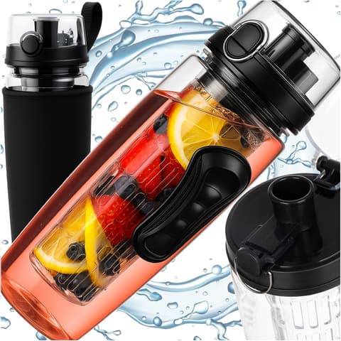 Vandflaske med infuser frugtplade 1L sort