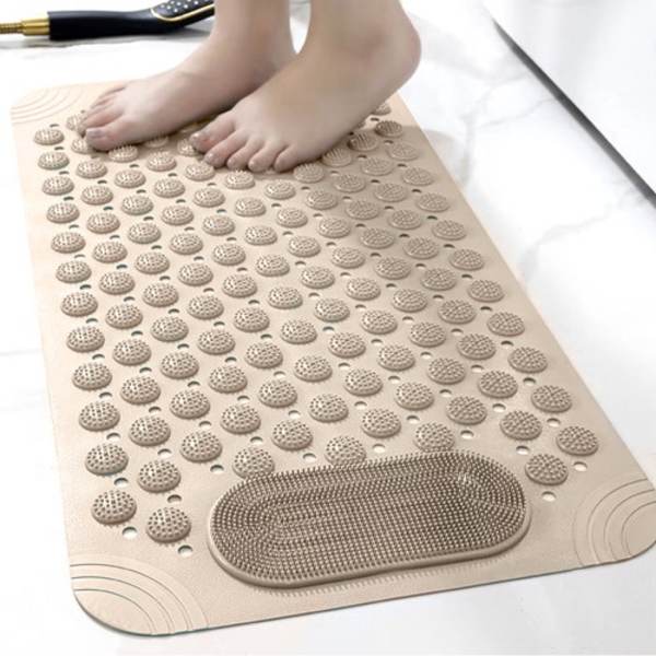 Liukumaton suihkumatto, jossa jalkakuorinta ja imukupit beige