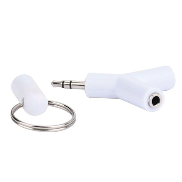 Universal Aux Splitter Adapter Key Ring, kuuntele 2 samanaikaisesti! valkoinen