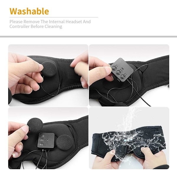 3D Memory Foam Sovemaske med Bluetooth-hovedtelefoner og timer | Luksus sovehovedtelefoner sort sort