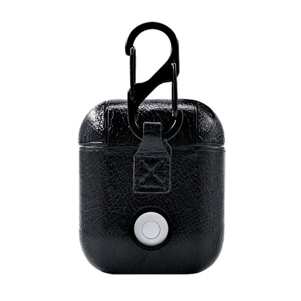 Black Apple AirPods 1/2 Bag Case Beskyttelsesveske i skinnskinn svart