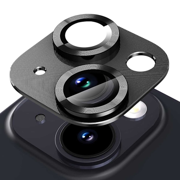 iPhone 14/14 Plus -kameran suojaus metallia, karkaistua lasia, musta musta
