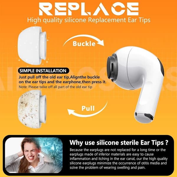 4 Par Silikonørepropper for AirPods Pro 1 & 2 – Støydempende, XS-S-M-L