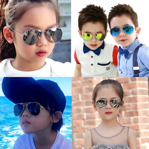 Pilot Solglasögon för Barn - Barnsolglasögon - Guld Regnbåge Spegelglas flerfärgad