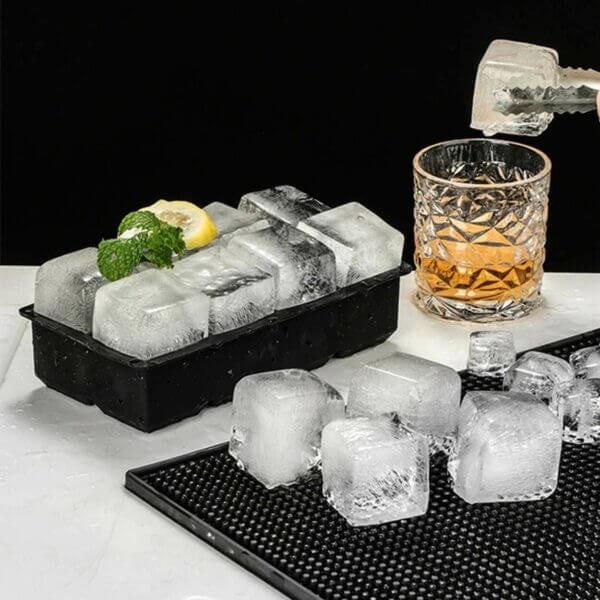 Stablebar isbitform med lokk - 8 store isbiter svart