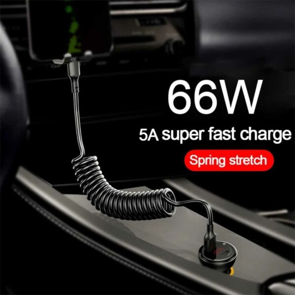 USB-C Spiralkabel med Power Delivery PD 66W 1,5m Svart svart