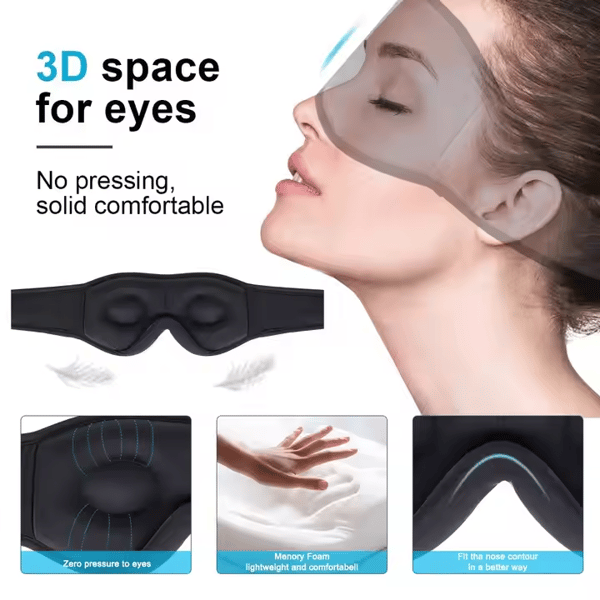 3D Memory Foam Sovemaske med Bluetooth-hodetelefoner og timer | Luksus sovehodetelefoner svart svart