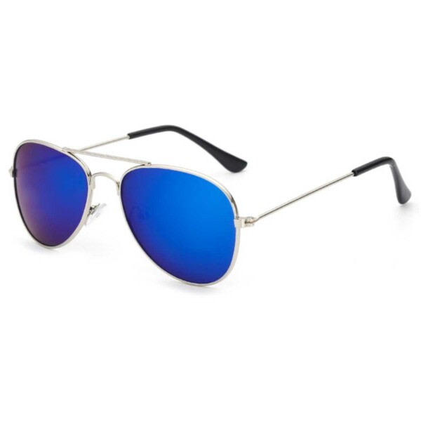 Pilot Solglasögon för Barn - Barnsolglasögon - Silver Blå Spegelglas blå