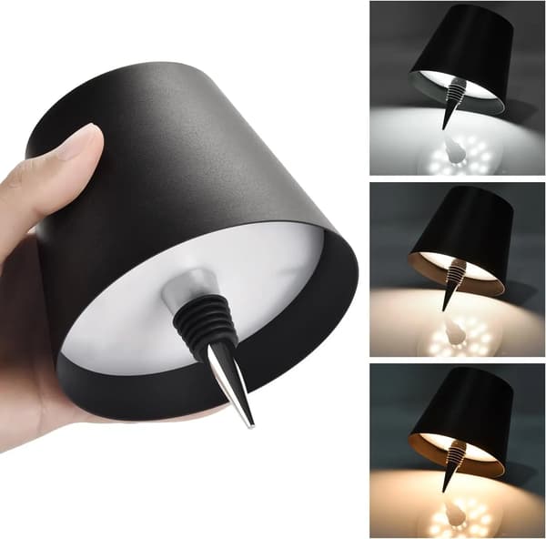 Pöytävalaisin pullolle LED – Ladattava pullolamppu kosketuksella, 3 värilämpötilaa & himmennin valkoinen