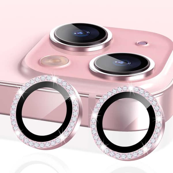 iPhone 15/15 Plus Kameraskydd Bling Diamant Rosa rosa