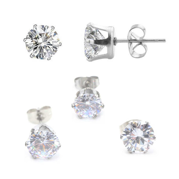 2-pack sølv krystal piercing øreringe piercing juvel - 4mm sølv