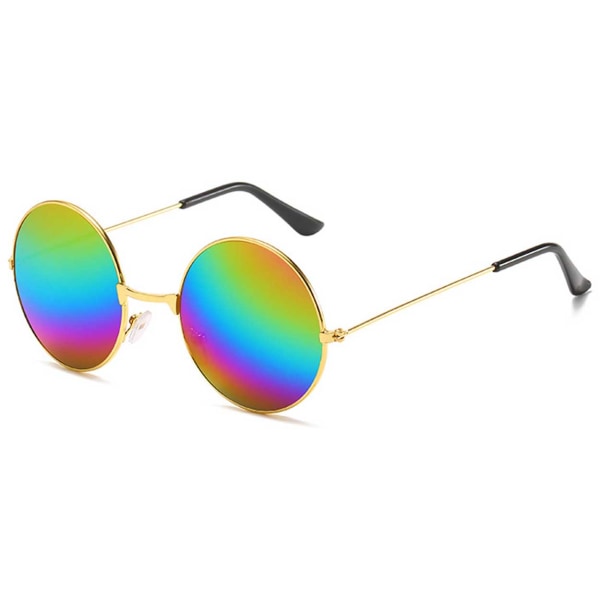 Runda Solglasögon Guld Regnbåge Spegelglas + Senilsnöre flerfärgad