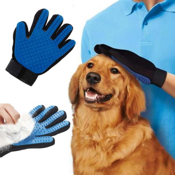 2 -pakke børstehandske til kæledyr - højre/venstre - lodret hundekat blå