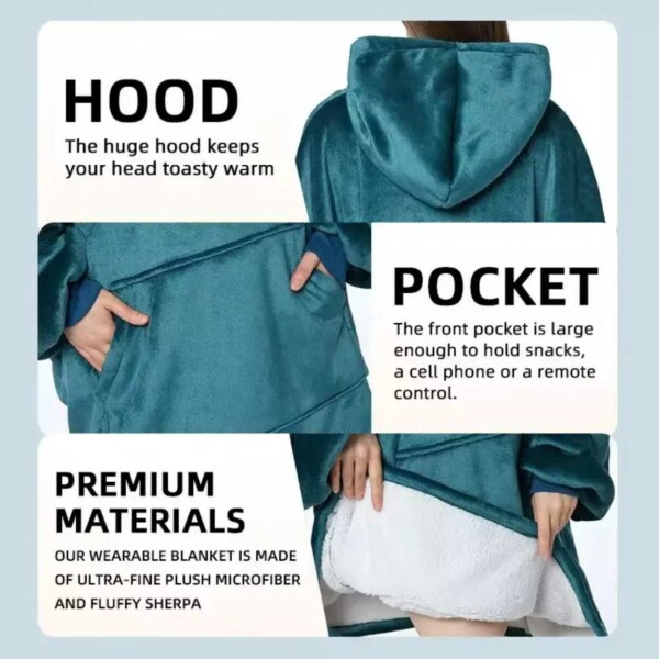 Hoodie -tæppe - Stor størrelse hætte sweater tæppe Snuggie sort sort one size