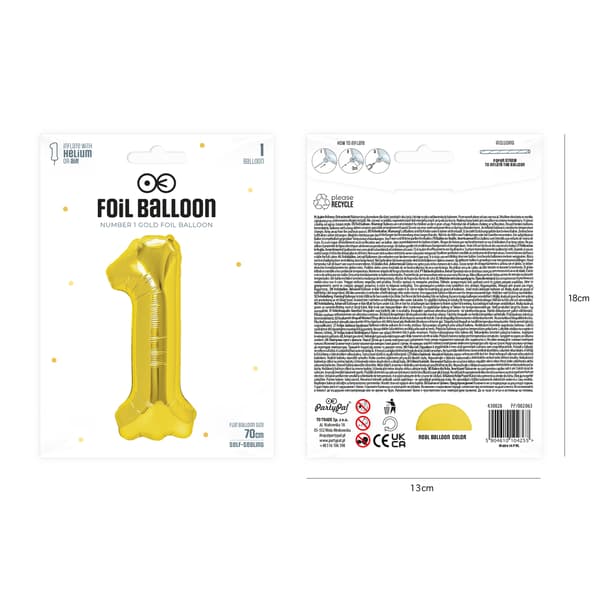 Folieballong Siffra 1 Guld 70 cm guld