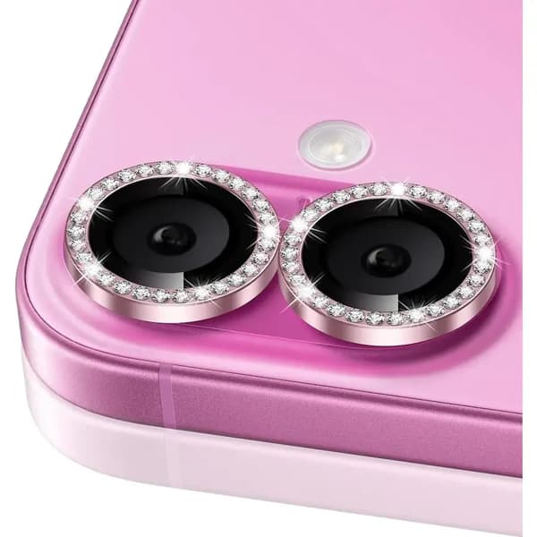 iPhone 16 / 16 Plus Linssinsuoja Kameransuoja Karkaistu Lasi Strassikehyksellä Pinkki Rosa