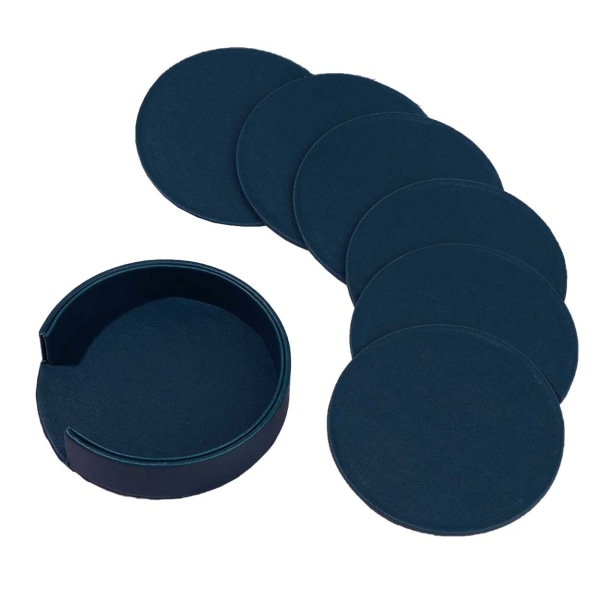 Blå Glasunderlägg PU-Läder 6-Pack med Hållare blå