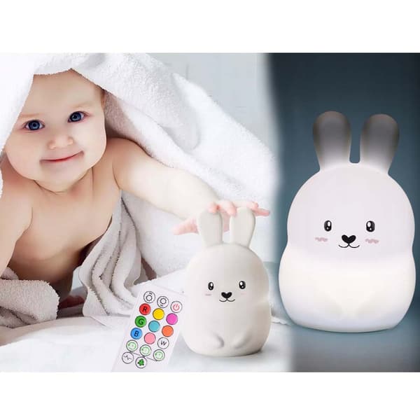 RGB LED Nattlampe Barn Kanin Squishy med Fjernkontroll og Timer