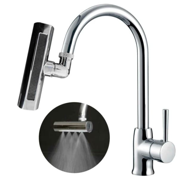 Kranmunstycke Kökskran med Vattenfall - 360 Roterande Adapter Silver silver
