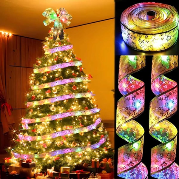 Julgransbelysning RGB Ljusslinga | Flerfärgad Julbelysning | För Paket och Julgran | Batteridriven flerfärgad