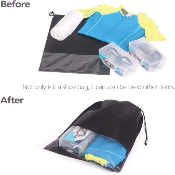 10 -pak opbevaringspose til sko med vinduer til rejser - sort sort