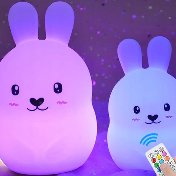RGB LED Nattlampe Barn Kanin Squishy med Fjernkontroll og Timer