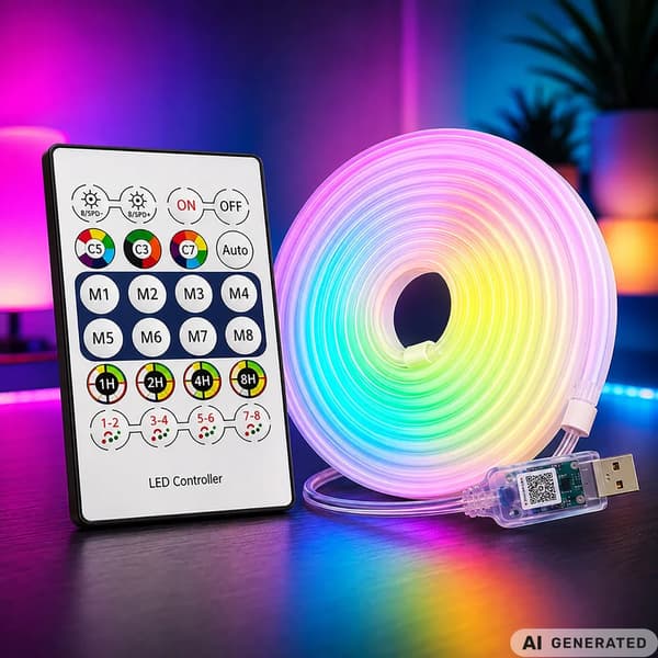 Neon LED Strip RGB 5m Vanntett med Bluetooth og App