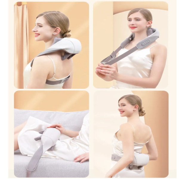 Elektrisk Nackmassage med Värme - Shiatsu Massage Axlar, Nacke och Kropp beige
