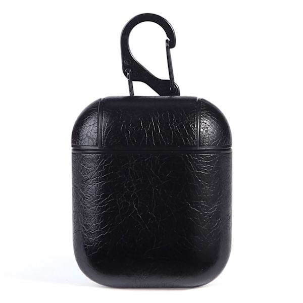 Black Apple AirPods 1/2 Bag Case Beskyttelsesveske i skinnskinn svart