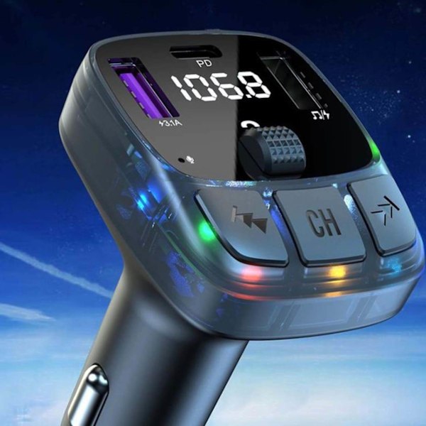 Bluetooth-autosovitinlaturi PD | Langaton FM-lähetin ja musiikkisoitin USB:llä musta