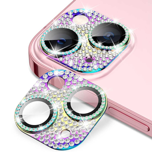 iPhone 13/13 Mini Camera Protection Bling Tempered Glass Rainbow monivärinen